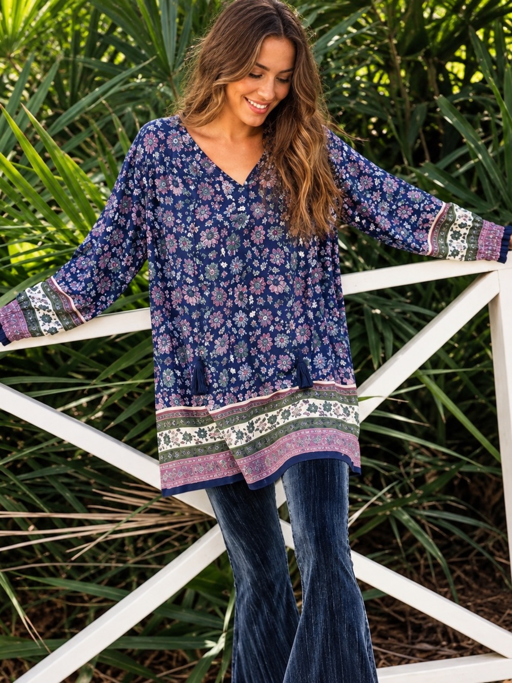 Natural Life Dara Oversized Tunic Mini Dress Floral Boho Women Size S